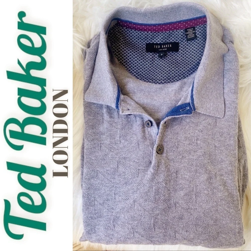 TED BAKER LONDON Long Sleeve 3-button Lightweight Polo Sweater,‎ Size M/38.